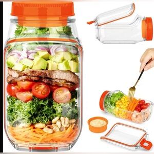 NEW😀Microwave & Dishwasher Safe Salad Jar with Side-Opening Lid & Seasoning Box